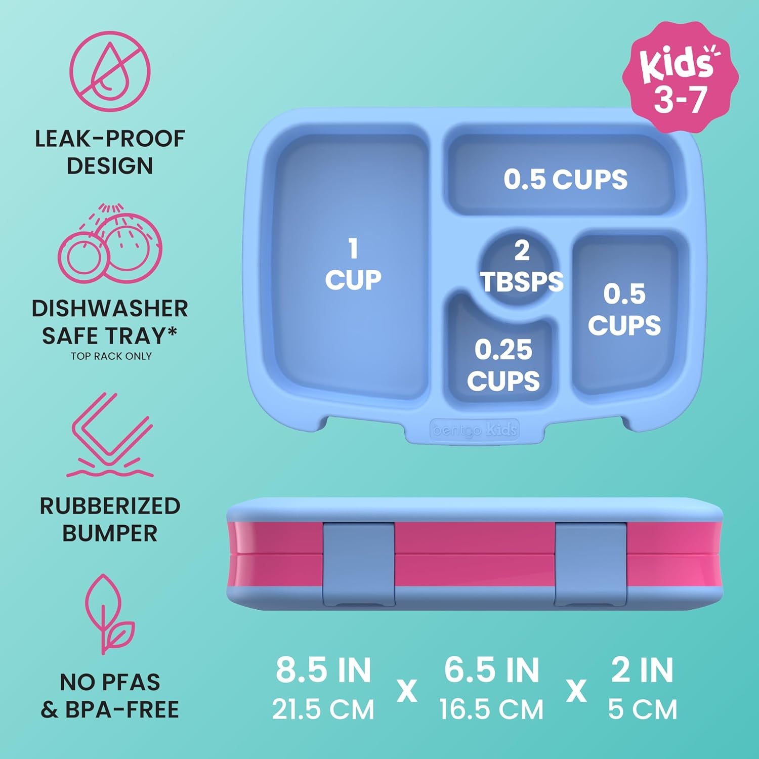 Bentgo Kids Prints Leak-Proof 5-Compartment Bento-Style Kids Lunch Box | Ideal Portion Sizes for Ages 3-7, Durable, Drop-Proof, Dishwasher Safe, PFAS & Bpa-Free Materials (Rainbows and Butterflies)