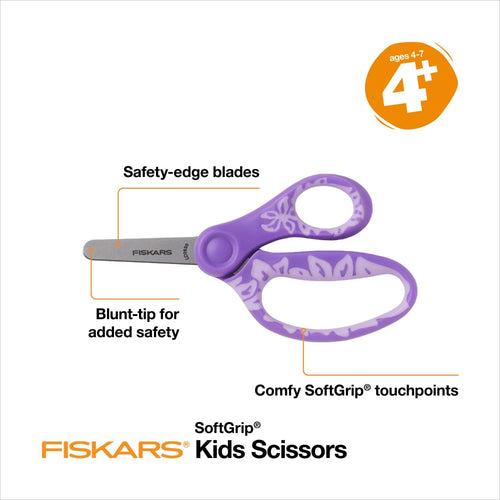 5" Softgrip Kids Blunt-Tip Safety Scissors, Ages 4-7, Blue, 3-Pack