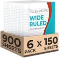 900 Sheets Loose Leaf Paper, 6 Pack, Wide Ruled Filler Paper | Bulk Office Filler Paper, 8" X 10.5", 3 Hole Punched, 150 Sheets/Pack, Wide Ruled Notebook Paper for Binder, White