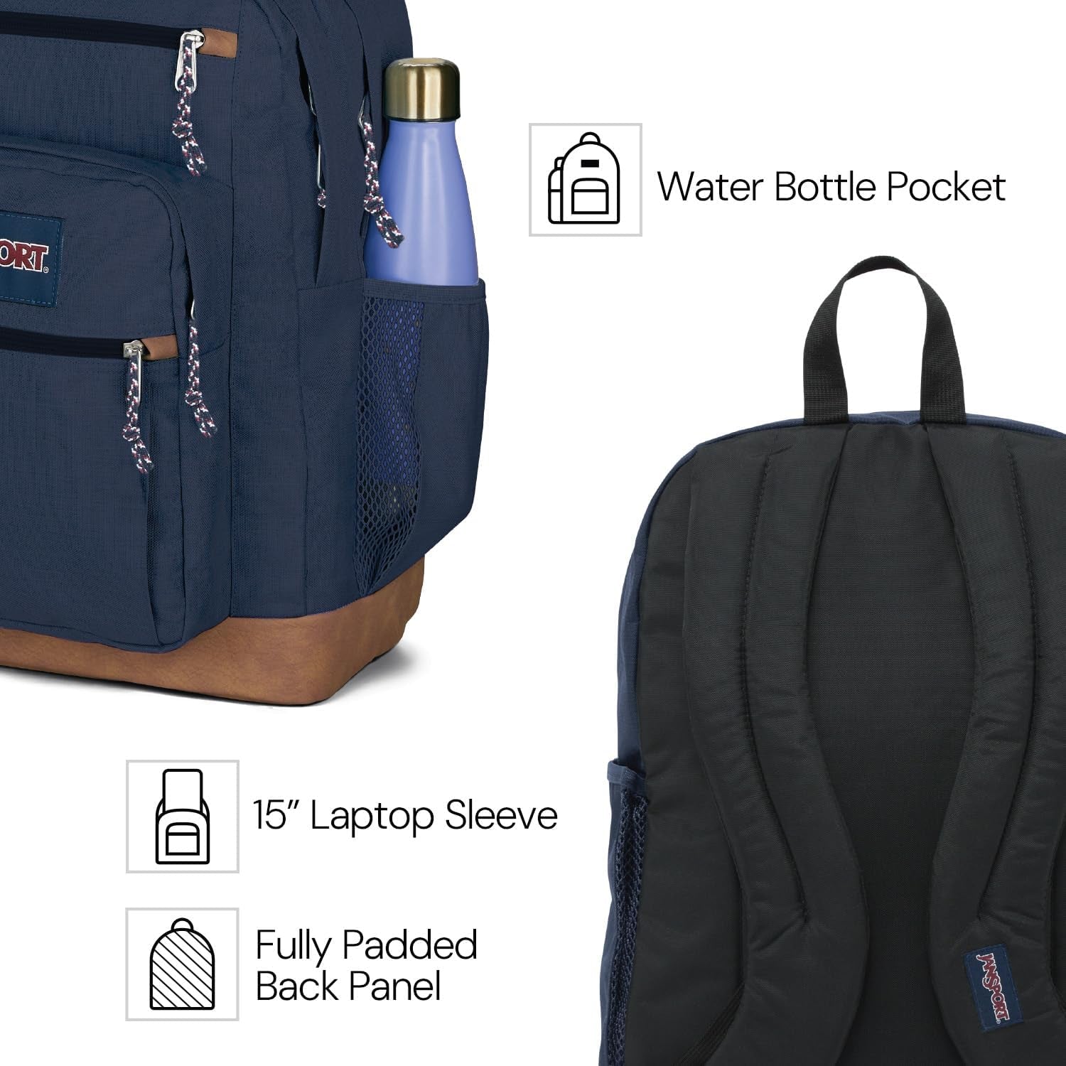 Cool Backpack, with 15-Inch Laptop Sleeve - Large Computer Bag Rucksack with 2 Compartments, Ergonomic Straps, Black