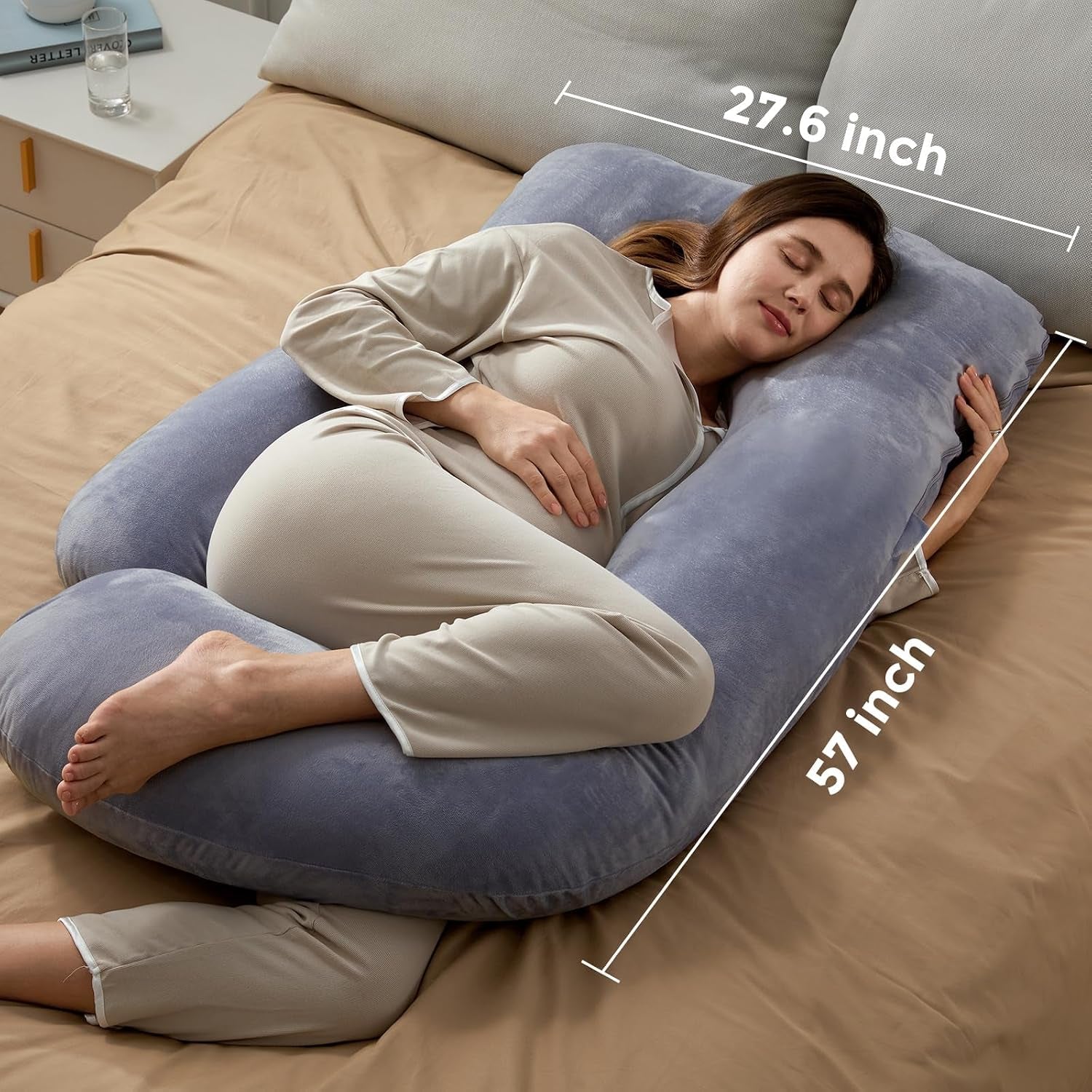 Pregnancy Pillows for Sleeping, U Shaped Full Body Maternity Pillow with Removable Cover - Support for Back, Legs, Belly, HIPS for Pregnant Women, 57 Inch Pregnancy Pillow for Women, Grey | Removable Cover, Support for Back, Legs, Belly, Hips for Pregnant Women, Side Sleeper, Pregnancy Gifts & Essentials, 57 Inch