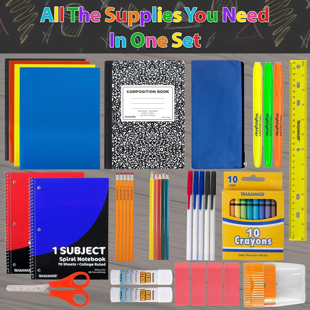 School Supplies Kit 45 Piece School Supply Kit Grades K-12 – Back to School Essentials Includes Folders Notebooks Pencils Pens and Much More!