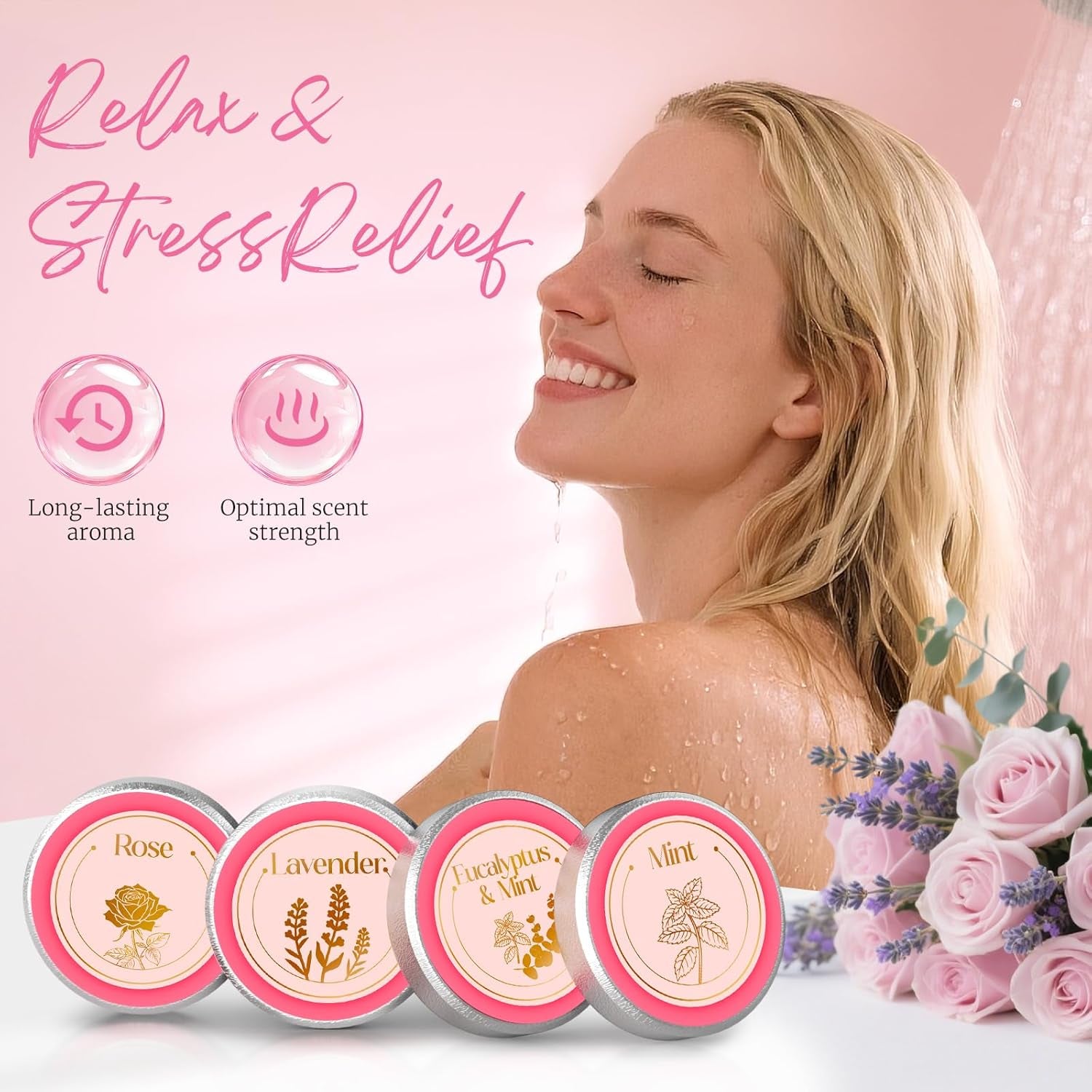 Shower Steamers Aromatherapy, Birthday Pink Gift for Women Grandma Mom Wife | Shower Bombs Natural Essential Oil Self Care SPA Relaxation, Boo Basket Chirstmas Stocking Stuffers Gift for Women Mom Wife