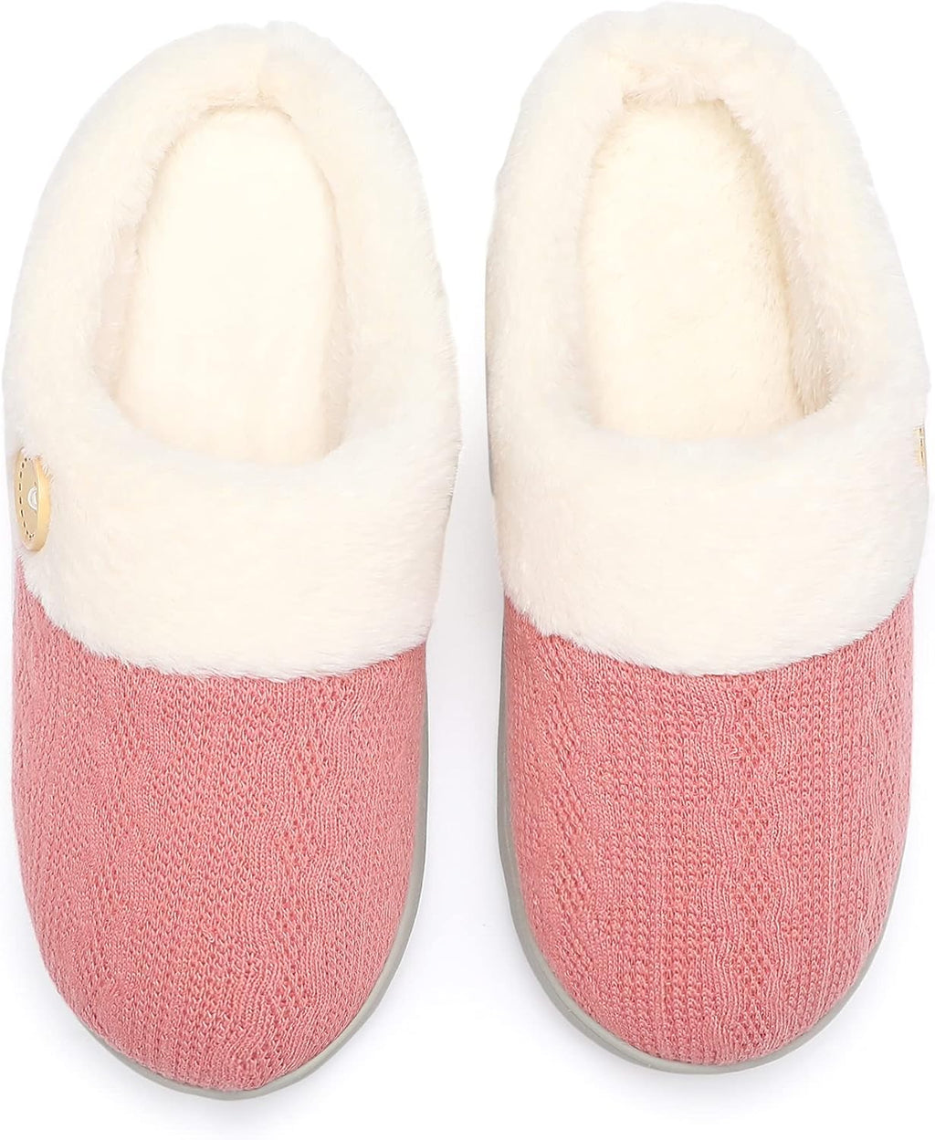 Womens Slipper Warm Comfy Memory Foam House Slippers Knitted Shoes Faux Fur Lined Anti-Skid Rubber Sole Bedroom Cozy Indoor Outdoor Slippers
