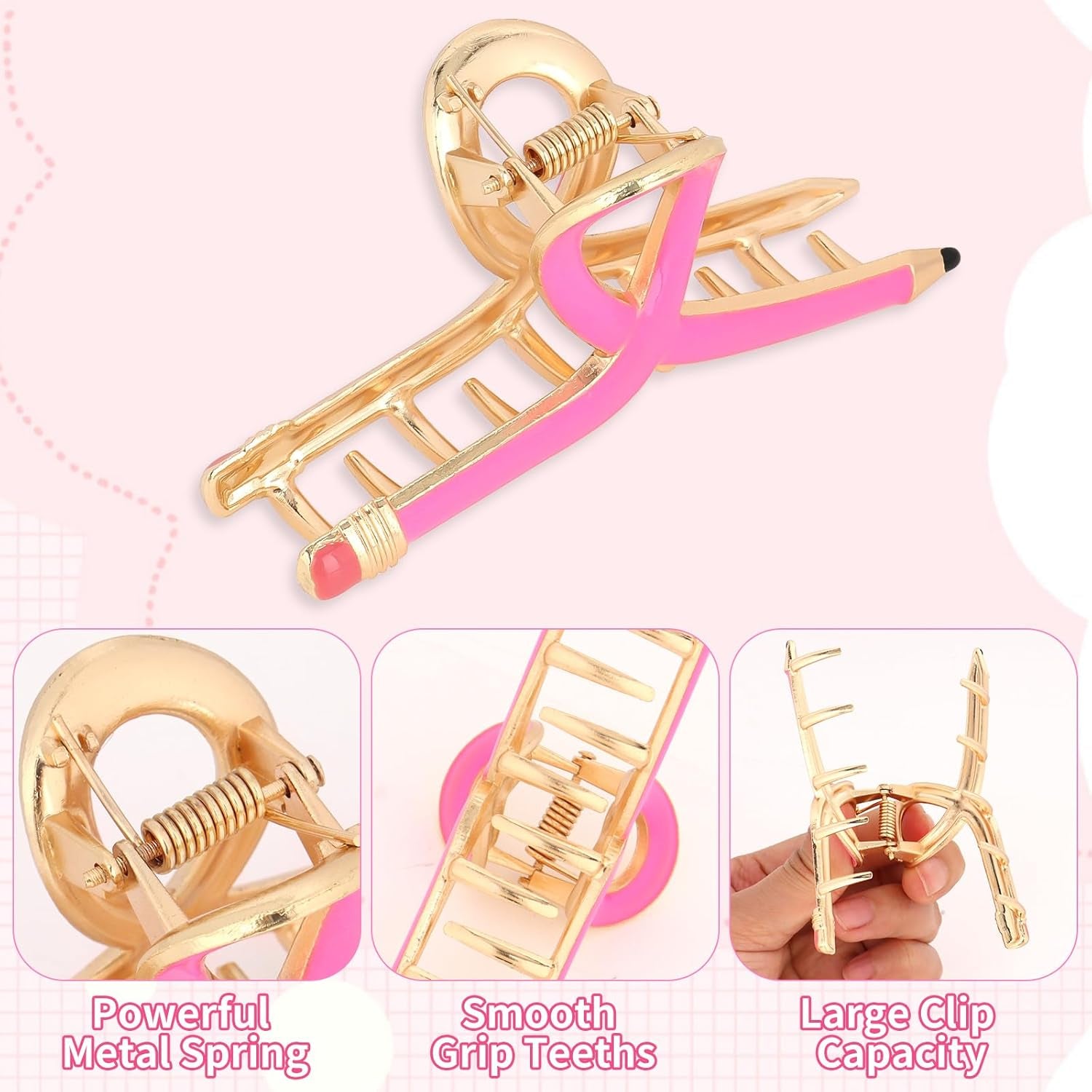Pencil Hair Claw Clips for Women Thick Hair Clips for Teacher Gifts | Back to School Jaw Barrettes Cute Teacher Appreciation Gift Accessories Party Costume Christmas