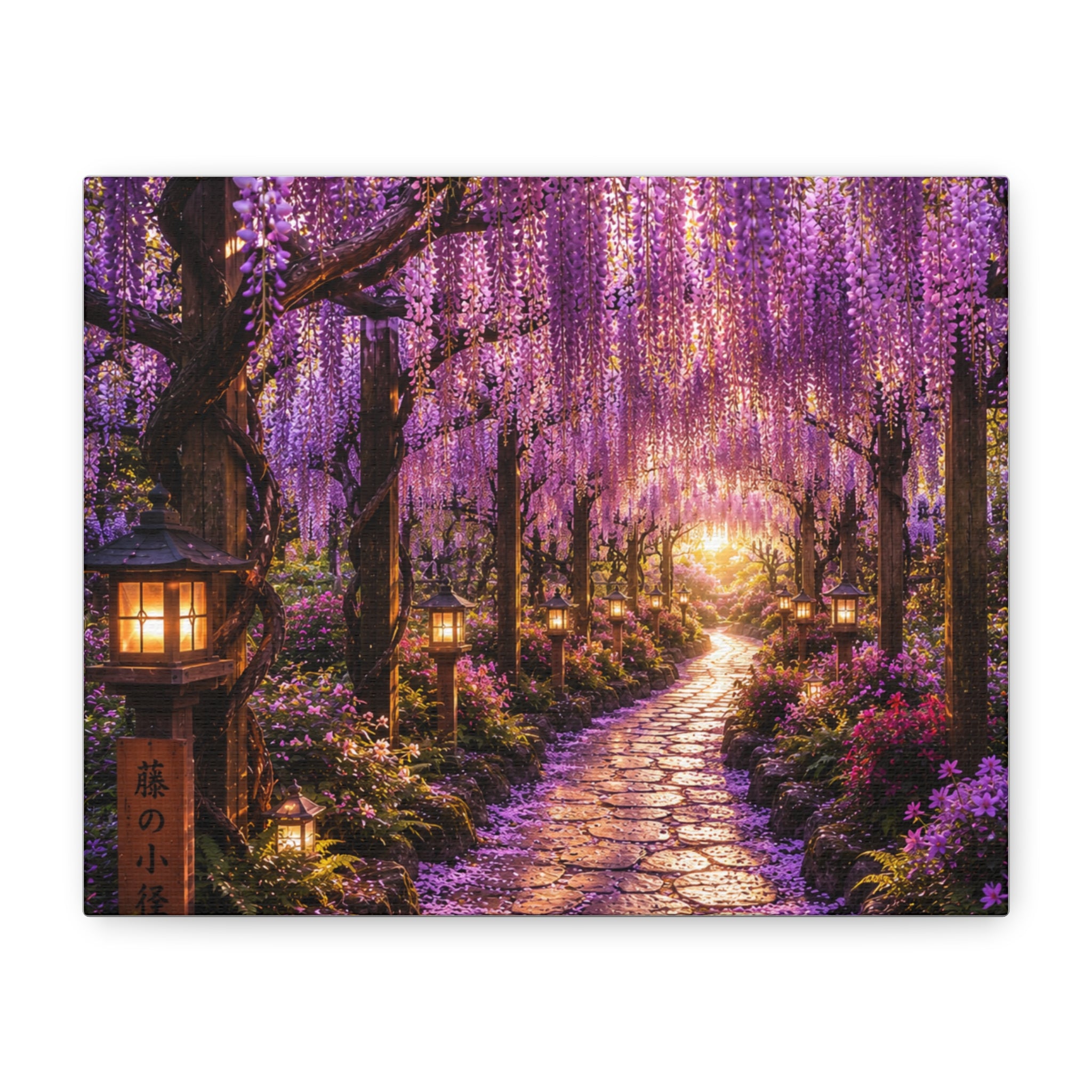 Dreamy purple garden path wall art cozy cottage landscape print