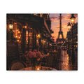 Romantic Paris Café Canvas Wall Art | Eiffel Tower Sunset Print | French Cityscape Decor