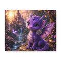 Enchanted Baby Dragon Canvas Wall Art | Fantasy Castle Decor | Whimsical Purple Dragon Print