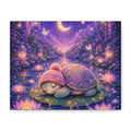 Sleeping Baby Turtle Canvas Wall Art | Whimsical Nursery Decor | Dreamy Moonlit Pond Print