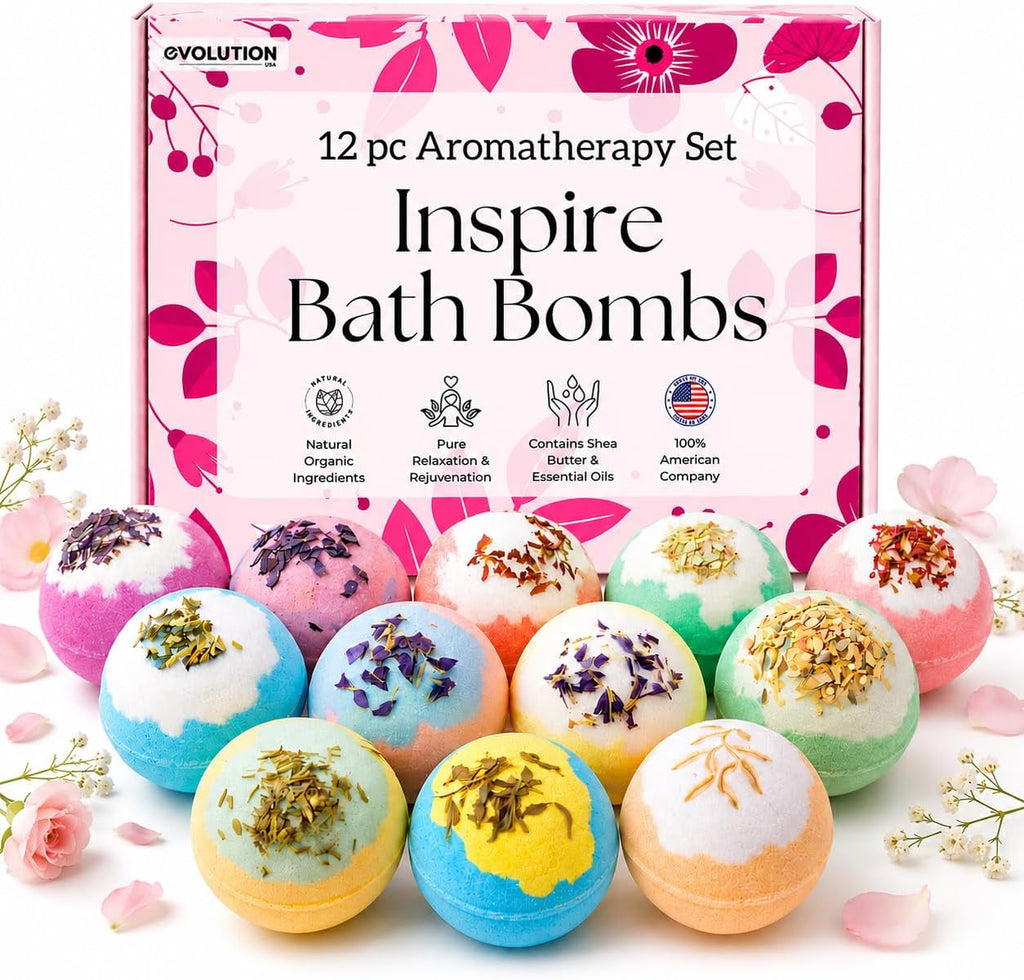 12 Inspire Bath Bombs for Women & Girls – Flower Topped Bath Bombs Girls, Fun Bathbombs Set, Organic Bath Fizzers, Luxury Gift for Mothers Day, Birthday, Christmas, Easter or Self Care