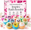 12 Inspire Bath Bombs for Women & Girls – Flower Topped Bath Bombs Girls, Fun Bathbombs Set, Organic Bath Fizzers, Luxury Gift for Mothers Day, Birthday, Christmas, Easter or Self Care