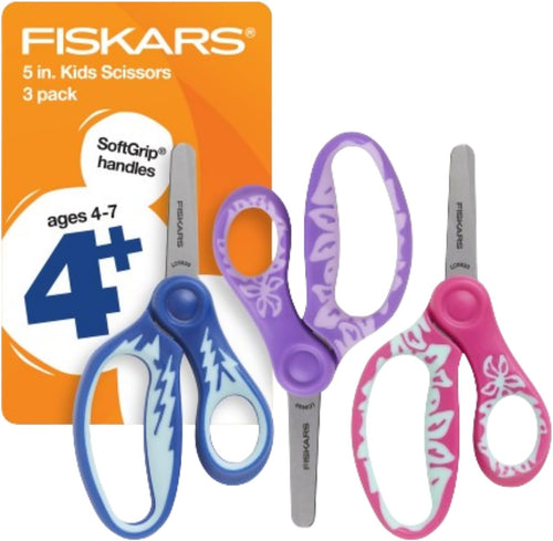 5" Softgrip Kids Blunt-Tip Safety Scissors, Ages 4-7, Blue, 3-Pack