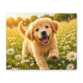 Happy Golden Retriever Puppy Canvas Wall Art | Dog Lover Gift | Floral Meadow Home Decor