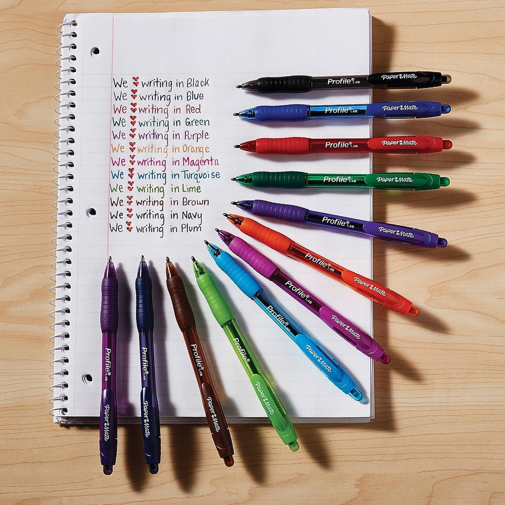 Paper Mate Profile Retractable Ballpoint Pens, Bold Point (1.4Mm), Assorted Colors, 12 Count - Back to School, Office, Teacher Supplies