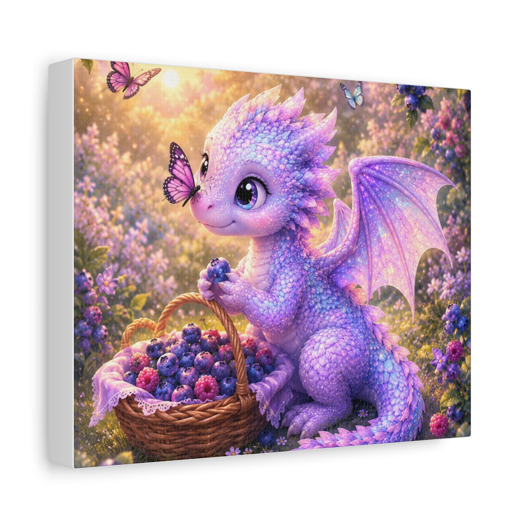 Dreamy Purple Baby Dragon Canvas Wall Art | Fantasy Nursery Decor | Whimsical Dragon Print