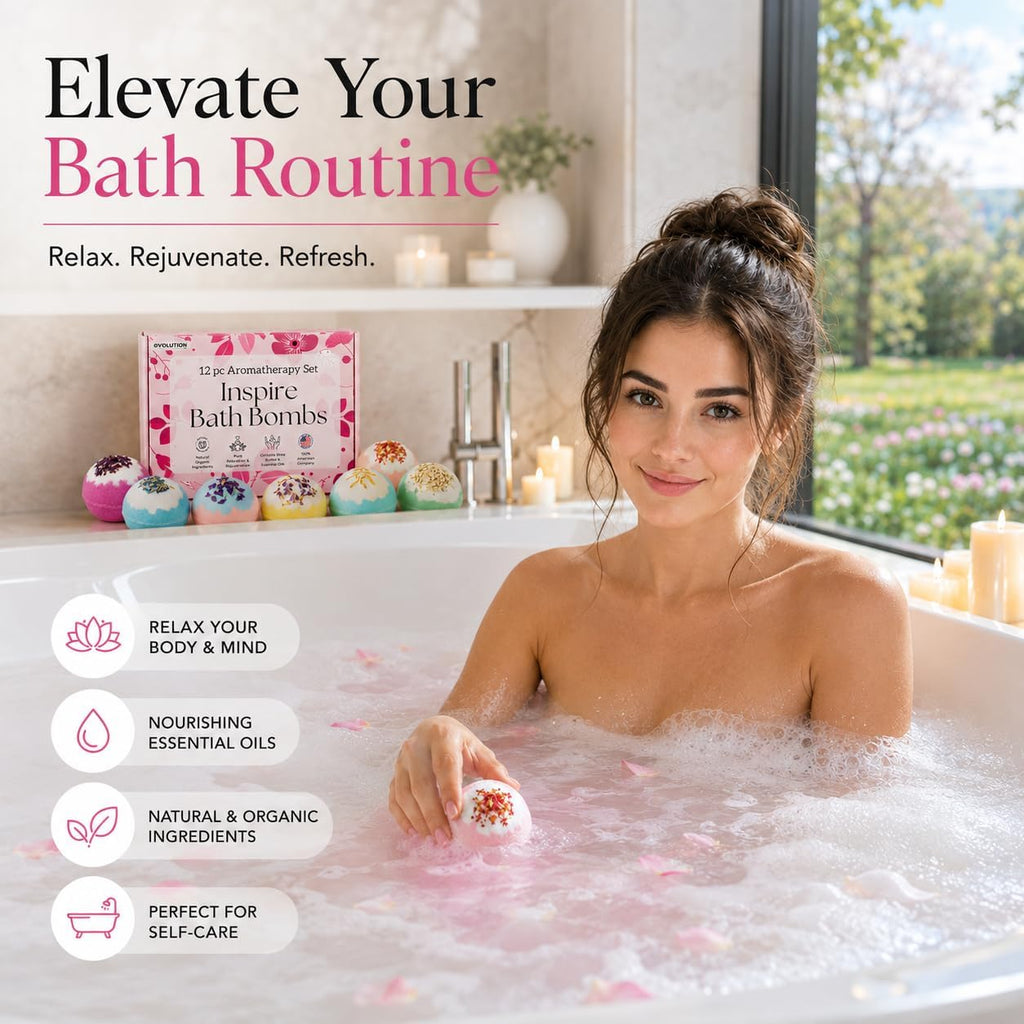 12 Inspire Bath Bombs for Women & Girls – Flower Topped Bath Bombs Girls, Fun Bathbombs Set, Organic Bath Fizzers, Luxury Gift for Mothers Day, Birthday, Christmas, Easter or Self Care