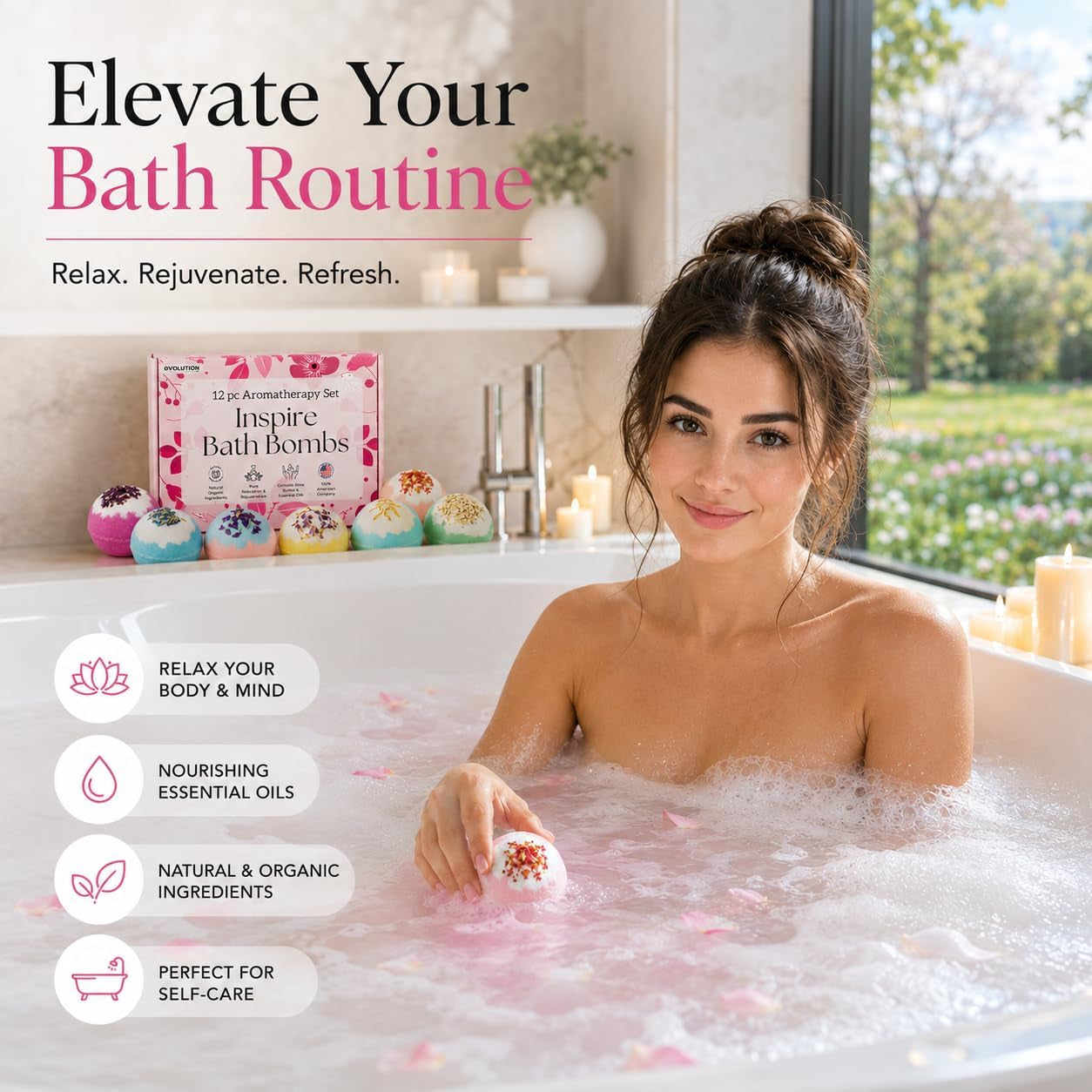 12 Inspire Bath Bombs for Women & Girls – Flower Topped Bath Bombs Girls, Fun Bathbombs Set, Organic Bath Fizzers, Luxury Gift for Mothers Day, Birthday, Christmas, Easter or Self Care