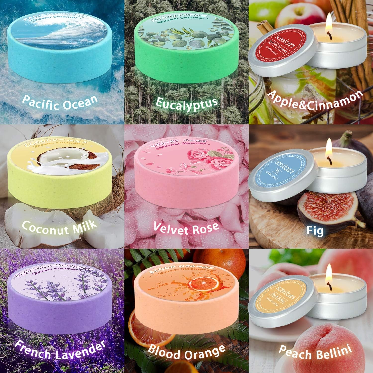 Shower Steamers, Shower Bombs with Scented Candles, Shower Steamers Aromatherapy, 6 Aromatherapy Shower Bombs, 3 Tealight Candles, Use for Home Spa Christmas Gifts