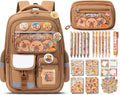 Capybara Backpack for School Girls, 30PCS Capybara School Supplies | Stationery Set with Bookbag Pencil Case Pins Gel Pens Pencils Notebooks for Back to School Kindergarten Elementary Student