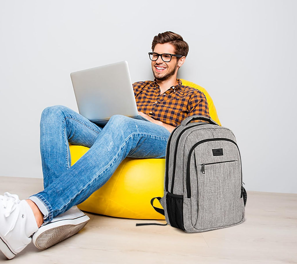 Travel Laptop Backpack, 15.6 Inch College School Computer Bag, Grey | Slim Sturdy Business Daypack, anti Theft Bookbag, Water Resistant, Gift for Men & Women, Personal Item Bag, Mochilas