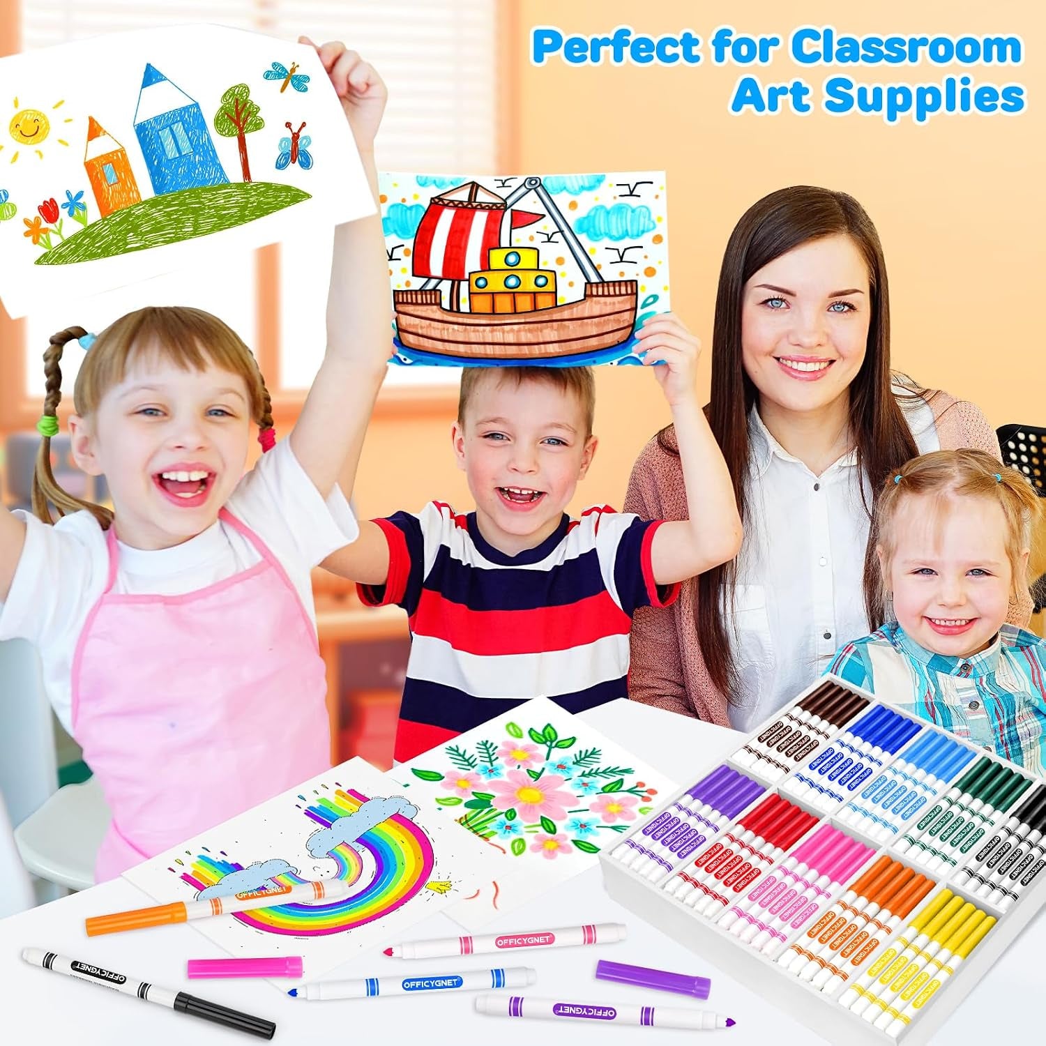 160 Count Washable Markers Bulk, 10 Assorted Colors, Conical Tip with Fine & Broad Line Coloring Marker for Kids, Markers Bulk for Classroom, School Art Supplies, Back to School Essentials