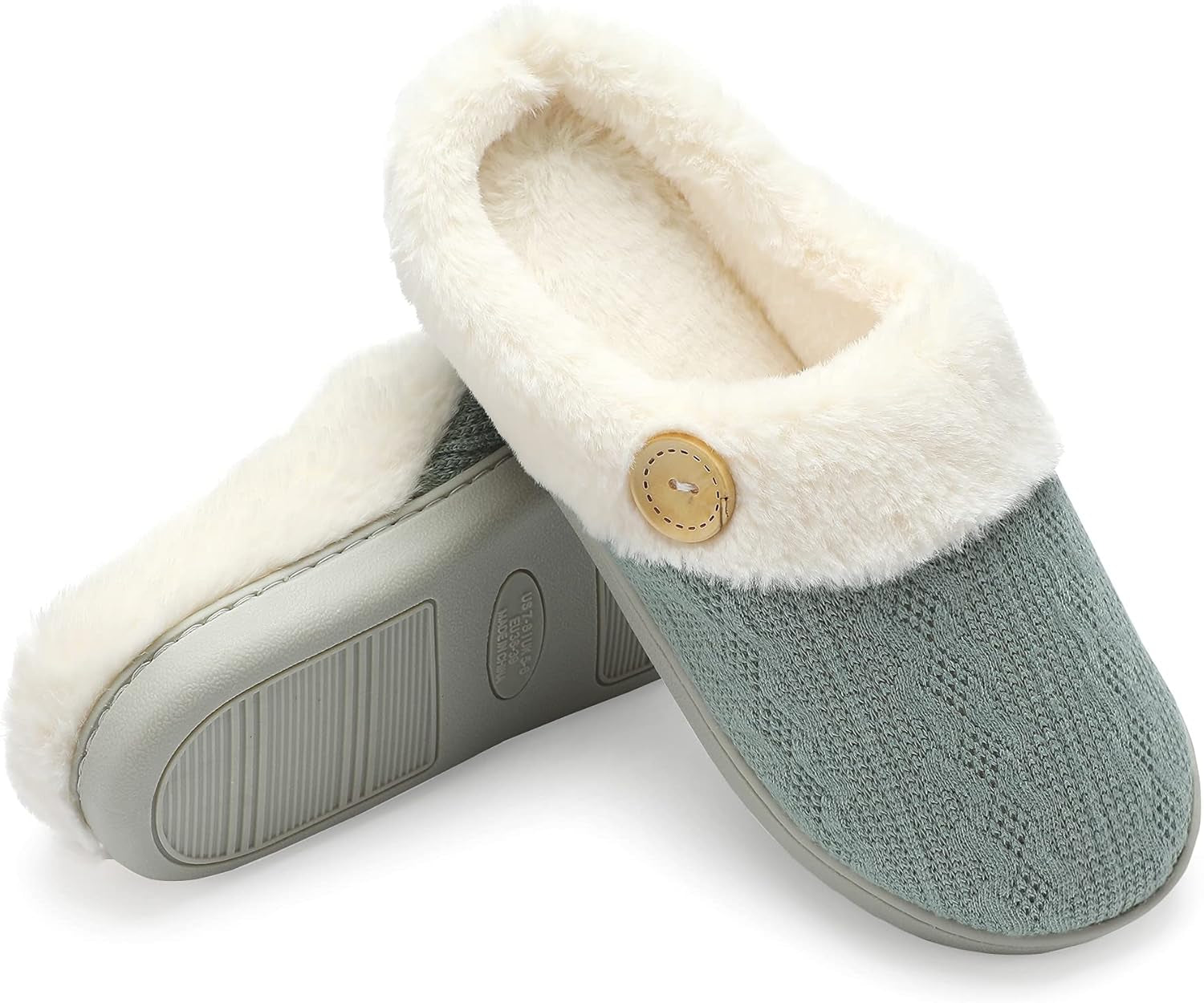 Womens Slipper Warm Comfy Memory Foam House Slippers Knitted Shoes Faux Fur Lined Anti-Skid Rubber Sole Bedroom Cozy Indoor Outdoor Slippers