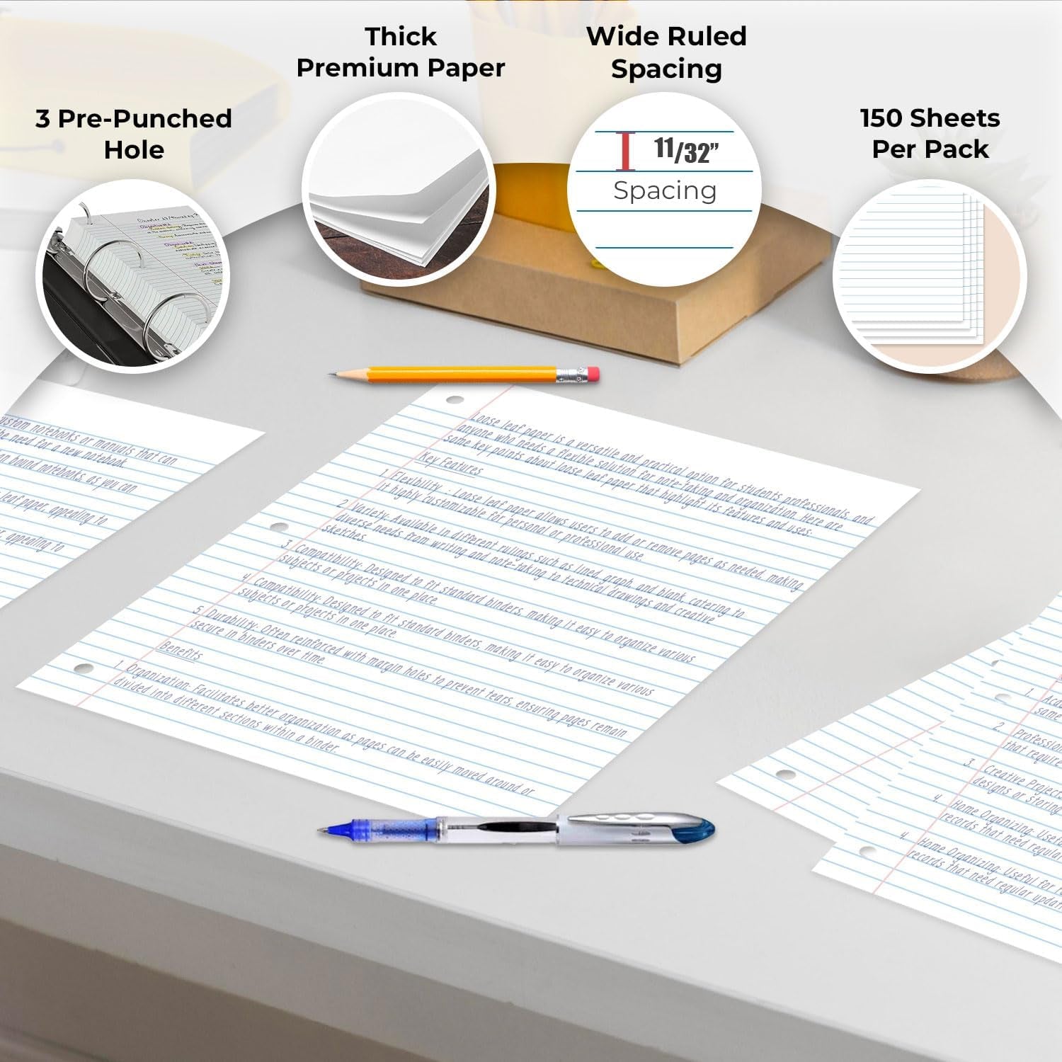 900 Sheets Loose Leaf Paper, 6 Pack, Wide Ruled Filler Paper | Bulk Office Filler Paper, 8" X 10.5", 3 Hole Punched, 150 Sheets/Pack, Wide Ruled Notebook Paper for Binder, White