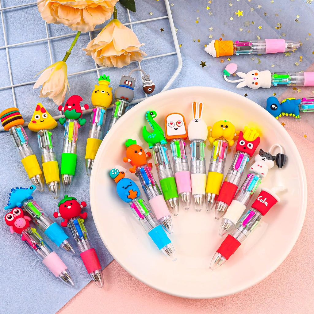 20Pcs Mini Multicolor Pens in One 4-In-1 Cute Pens Bulk for Kids, Fun Kawaii Ballpoint Pens for Birthdays and Children'S Party Favors Gifts Teacher School Supplies