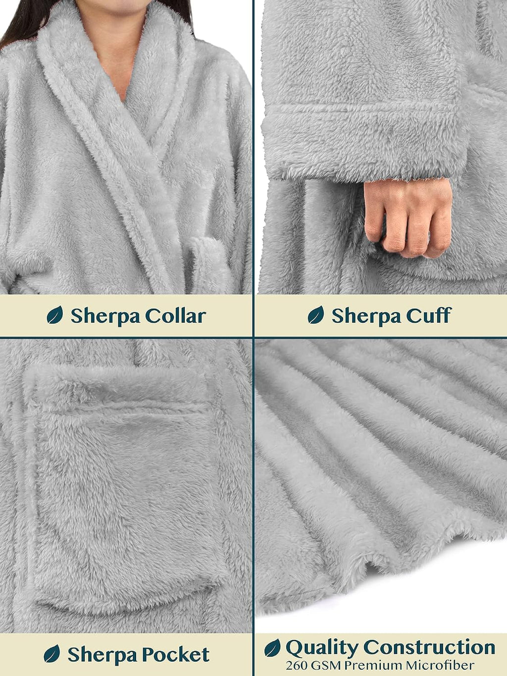 Premium Womens Plush Soft Robe Fluffy, Warm, Fleece Sherpa Shaggy Bathrobe