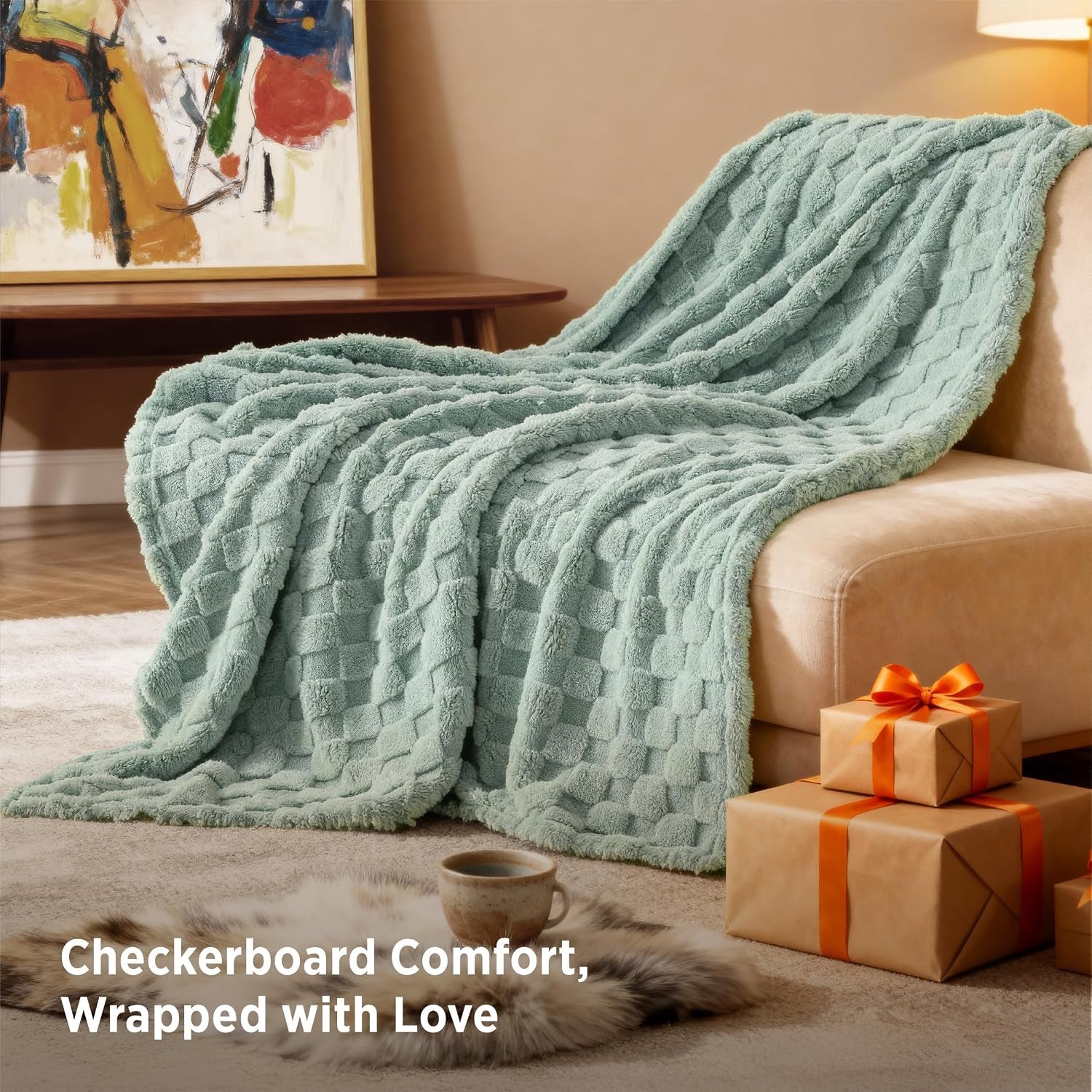 Bedsure Gentlesoft Sage Green Throw Blanket for Couch - Checkered Cute Fleece Blankets, Soft Cozy Summer Throw for Bedroom Home Decor Gifts for Mom Girls, Green, 50X60 Inches