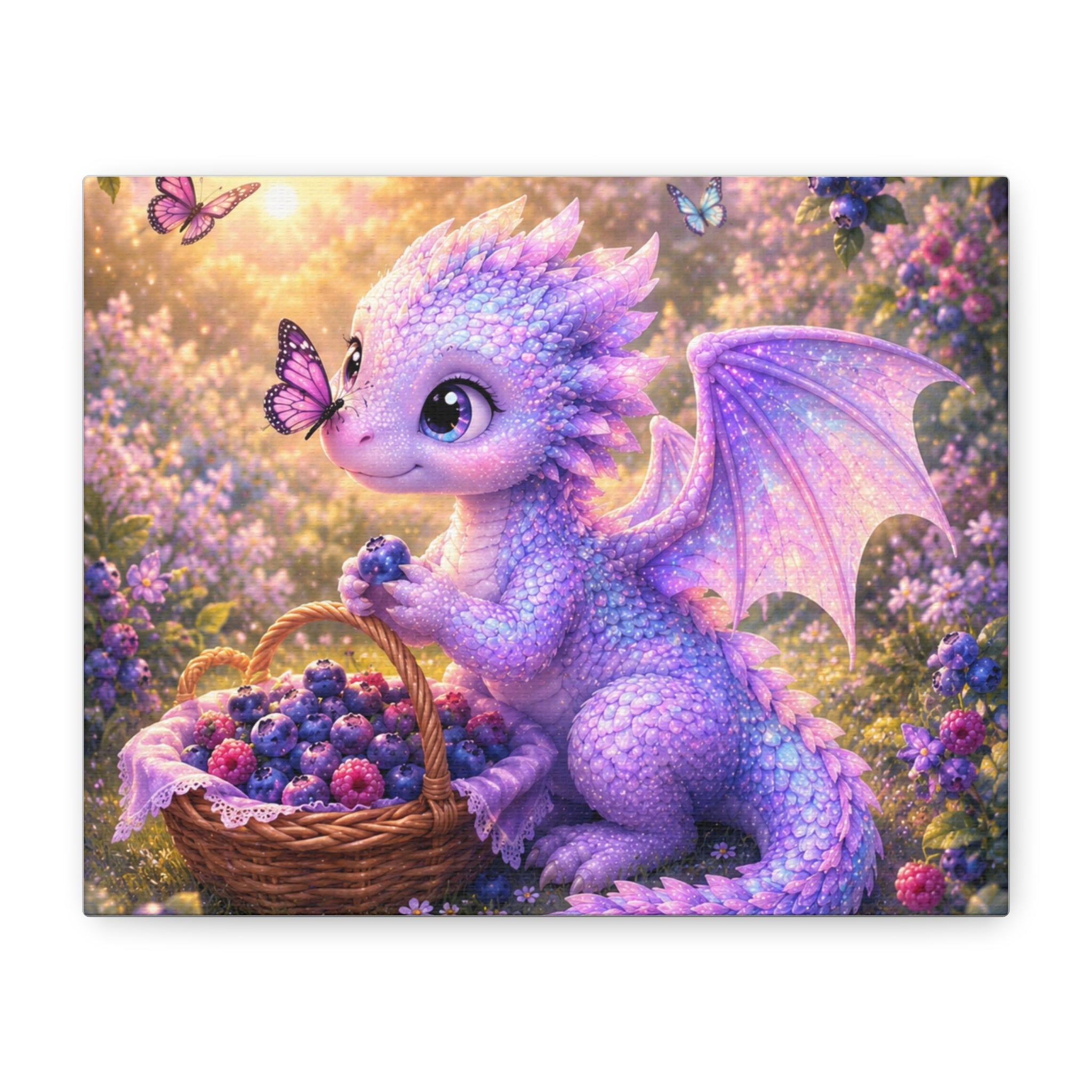 Dreamy Purple Baby Dragon Canvas Wall Art | Fantasy Nursery Decor | Whimsical Dragon Print