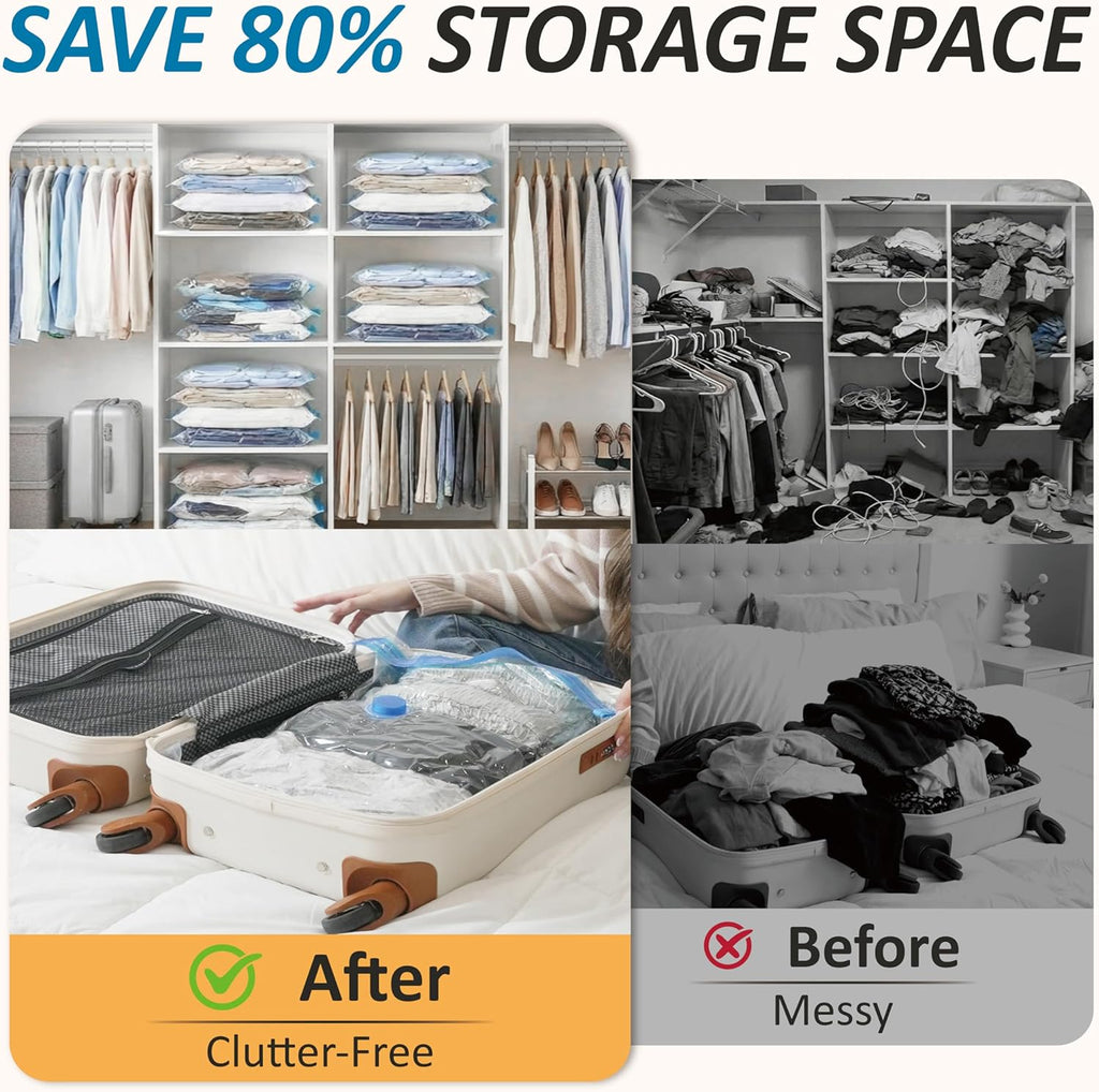 Vacuum Storage Bags, 80% Compression Vacuum Seal Space Saver Plastic Packaging Bags for Clothes, Blankets, Pillow, Bedding, Comforters, Sealer Clothing Storage,20 Combo