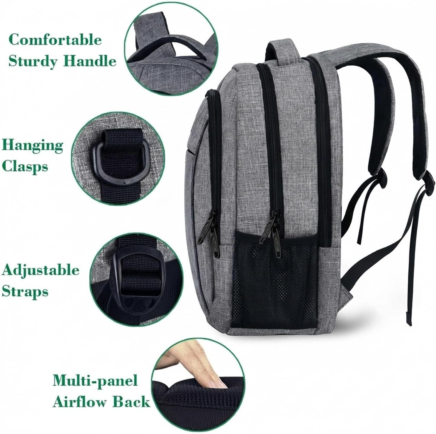 Travel Laptop Backpack, 15.6 Inch College School Computer Bag, Grey | Slim Sturdy Business Daypack, anti Theft Bookbag, Water Resistant, Gift for Men & Women, Personal Item Bag, Mochilas