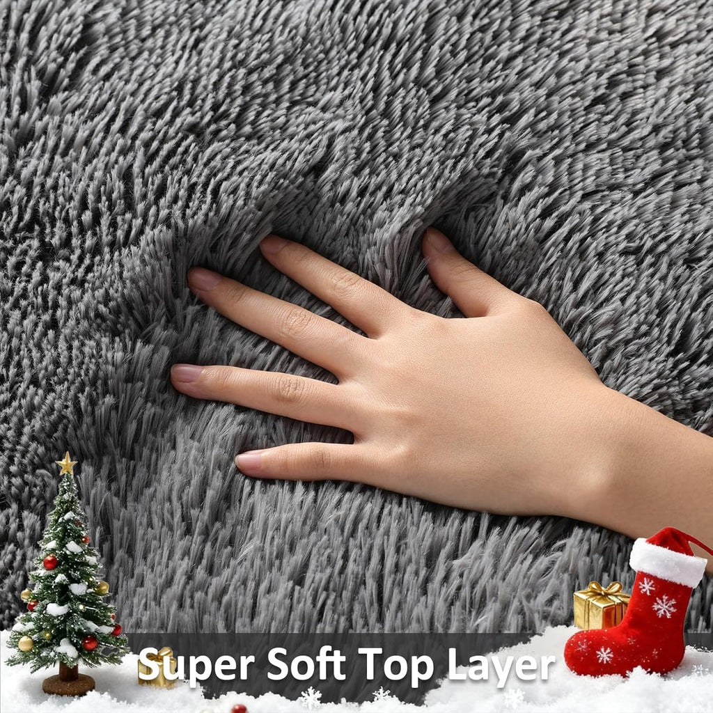 Area Rugs for Living Room Bedroom, Washable Non-Slip Fluffy Soft Grey Shag Carpet, Indoor Floor Gray 4X6 Fuzzy Shaggy Living Room Plush Rug for Kids Home Dorm Decor Aesthetic