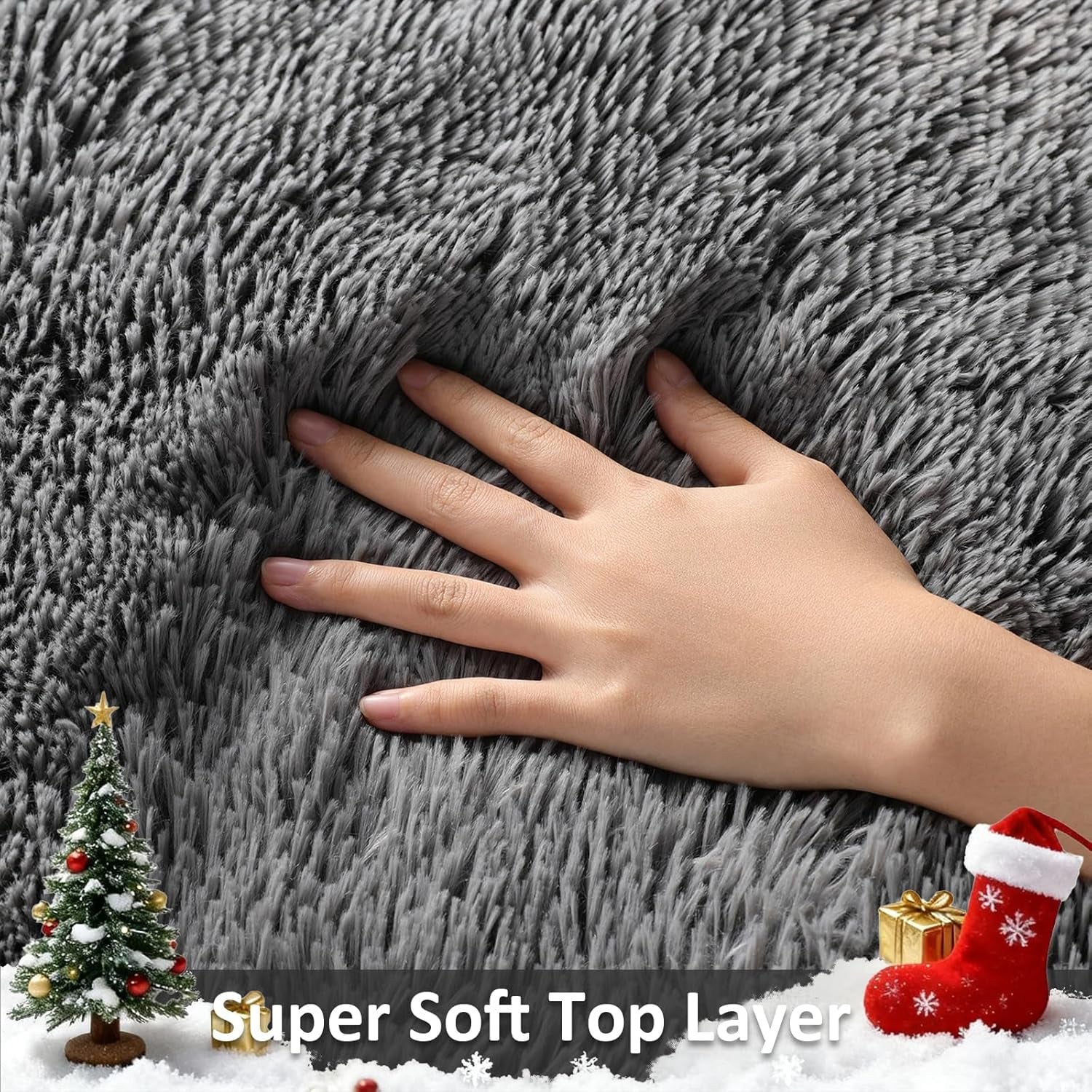 Area Rugs for Living Room Bedroom, Washable Non-Slip Fluffy Soft Grey Shag Carpet, Indoor Floor Gray 4X6 Fuzzy Shaggy Living Room Plush Rug for Kids Home Dorm Decor Aesthetic