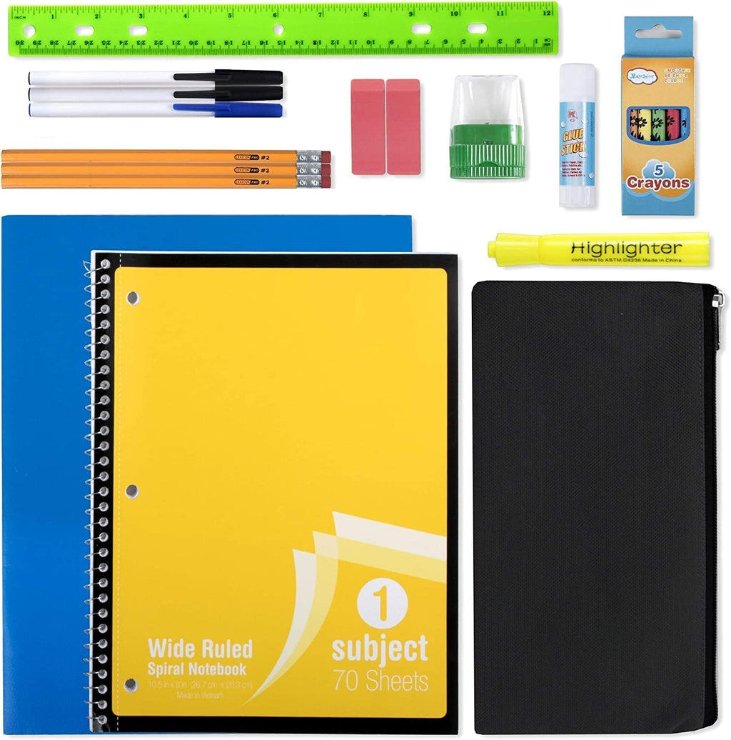 Backpack with School Supplies for Kids - 20 Piece Back to School Supplies with 17" Backpack (Black)