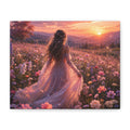 Blooming Wildflower Sunset Canvas Wall Art | Romantic Floral Landscape | Feminine Nature Decor