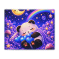 Sleeping Baby Panda Canvas Wall Art | Whimsical Nursery Decor | Dreamy Moon & Rainbow Print