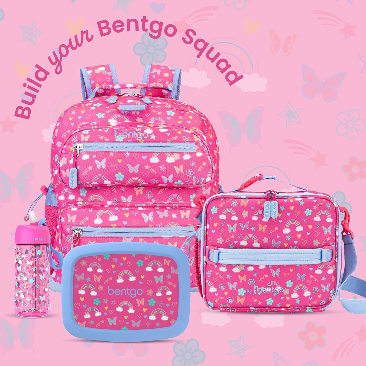 Bentgo Kids Prints Leak-Proof 5-Compartment Bento-Style Kids Lunch Box | Ideal Portion Sizes for Ages 3-7, Durable, Drop-Proof, Dishwasher Safe, PFAS & Bpa-Free Materials (Rainbows and Butterflies)