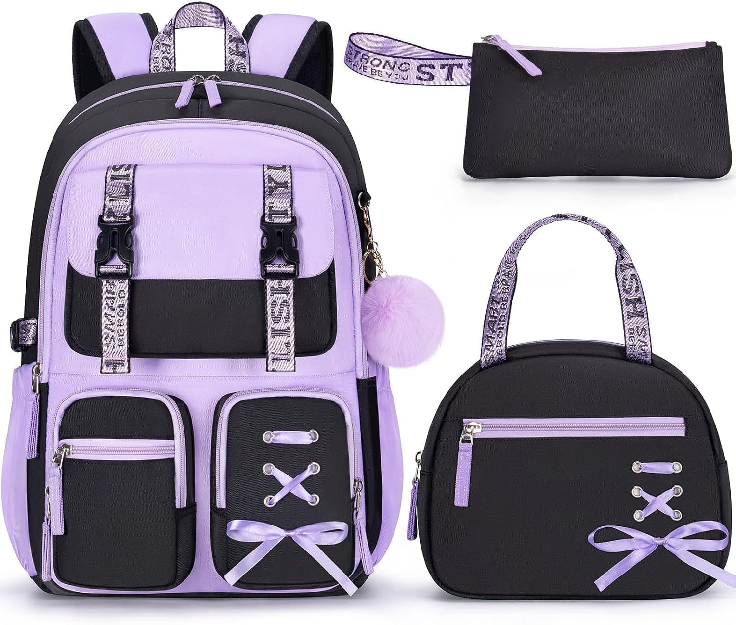 Backpack for Girls, 3 PCS Waterproof Girls Backpack with Lunch Box | W/ Pencil Case, Kid Backpacks for Teen Girl Kindergarten Elementary Middle High School Student Back to School Kid Bookbag Set