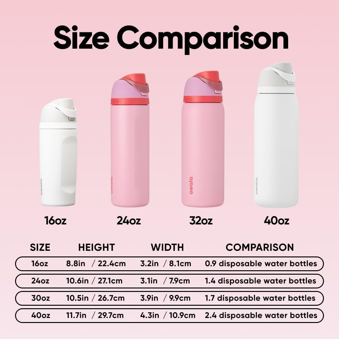 Owala Freesip Insulated Stainless Steel Water Bottle with Straw for Sports and Travel, Bpa-Free Sports Water Bottle, 24 Oz, Pink, Angel Food Cake