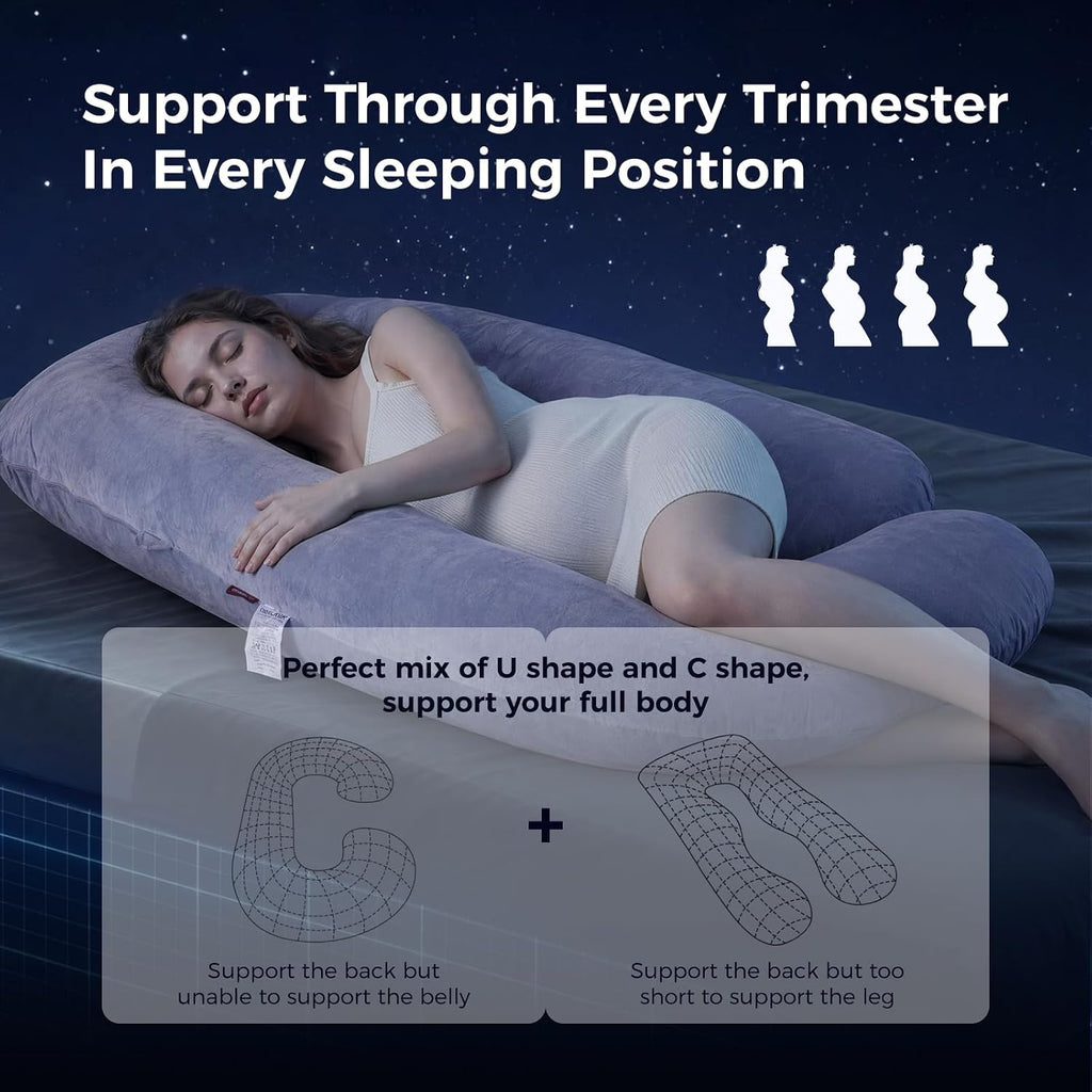Pregnancy Pillows for Sleeping, U Shaped Full Body Maternity Pillow with Removable Cover - Support for Back, Legs, Belly, HIPS for Pregnant Women, 57 Inch Pregnancy Pillow for Women, Grey | Removable Cover, Support for Back, Legs, Belly, Hips for Pregnant Women, Side Sleeper, Pregnancy Gifts & Essentials, 57 Inch