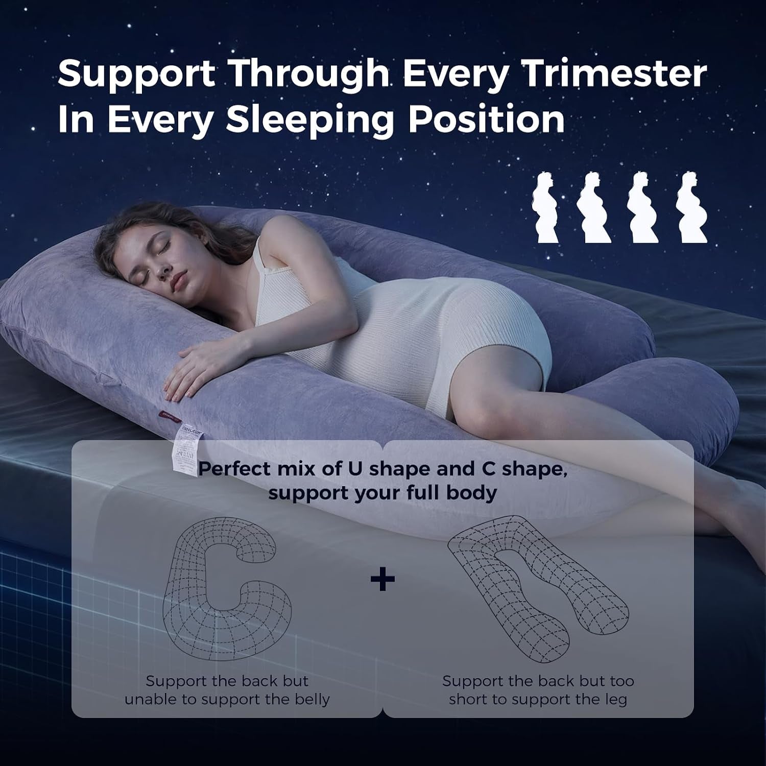 Pregnancy Pillows for Sleeping, U Shaped Full Body Maternity Pillow with Removable Cover - Support for Back, Legs, Belly, HIPS for Pregnant Women, 57 Inch Pregnancy Pillow for Women, Grey | Removable Cover, Support for Back, Legs, Belly, Hips for Pregnant Women, Side Sleeper, Pregnancy Gifts & Essentials, 57 Inch