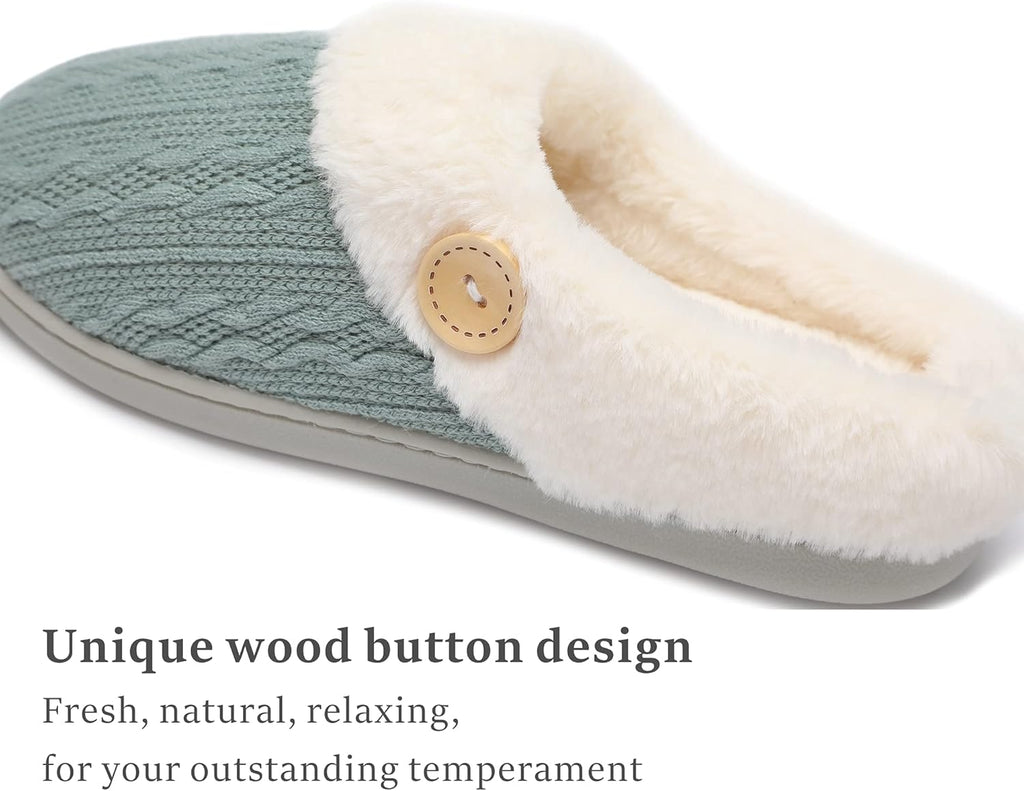 Womens Slipper Warm Comfy Memory Foam House Slippers Knitted Shoes Faux Fur Lined Anti-Skid Rubber Sole Bedroom Cozy Indoor Outdoor Slippers