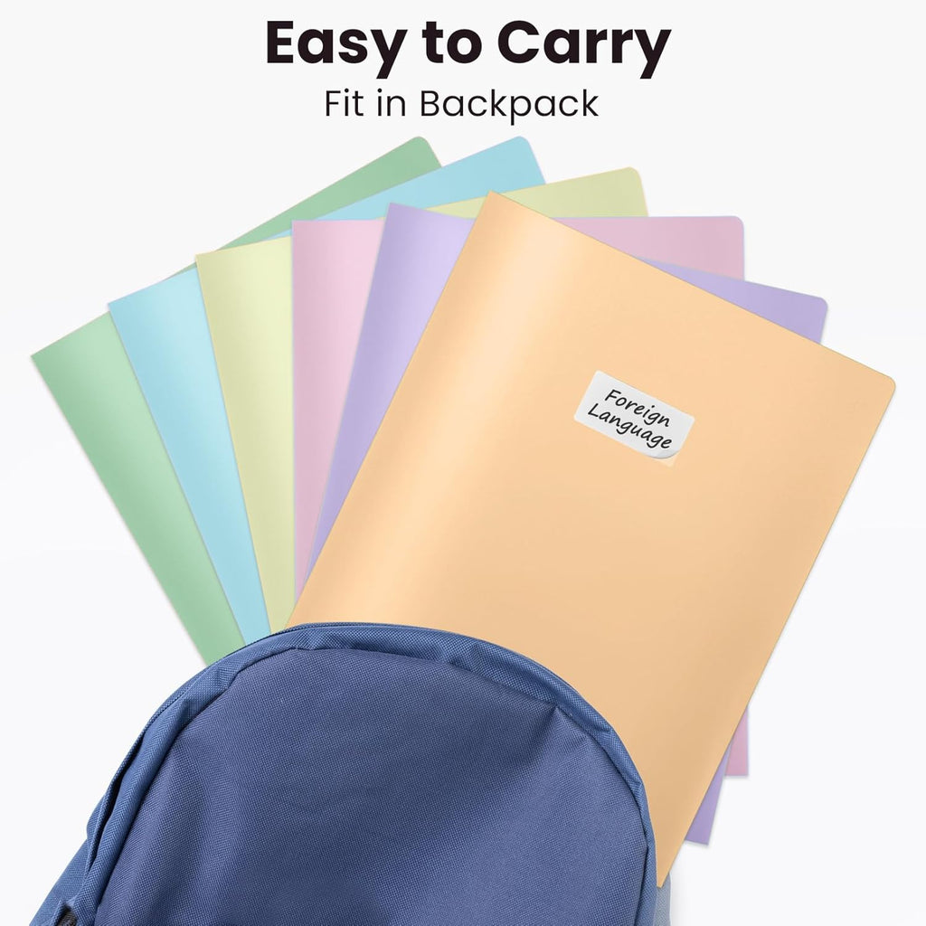 6Pack Folders with Pockets, Pastels Colors, Heavy Duty Pocket Folder | Plastic Folders with Pockets, 2-Pocket Folder Bulk, Aesthetic File Folder, Back to School Office Filing Supplies