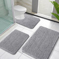 Chenille Bathroom Rugs Sets 3 Piece, 30"X20"+24"X16"+24"X20", Grey | Soft Absorbent Bath Mat and U-Shaped Contour Toilet Rug Set, Quick Dry, Machine Washable Bath Carpet, Home Decor Accessories