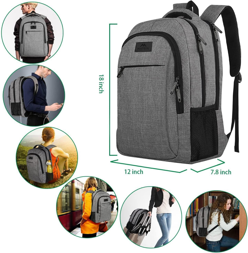 Travel Laptop Backpack, 15.6 Inch College School Computer Bag, Grey | Slim Sturdy Business Daypack, anti Theft Bookbag, Water Resistant, Gift for Men & Women, Personal Item Bag, Mochilas