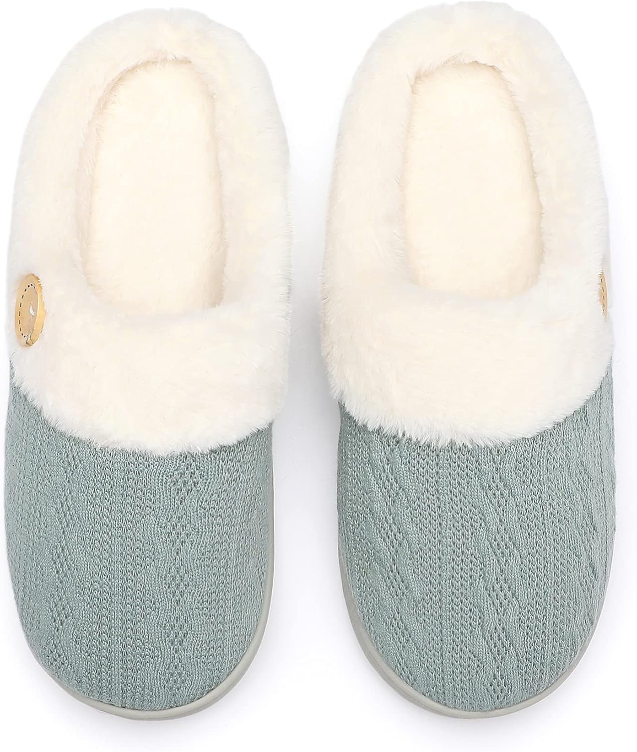 Womens Slipper Warm Comfy Memory Foam House Slippers Knitted Shoes Faux Fur Lined Anti-Skid Rubber Sole Bedroom Cozy Indoor Outdoor Slippers
