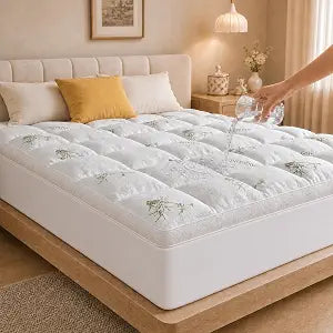 Ultra Soft Queen Size Mattress Topper - Rayon Derived from Bamboo Pillow Top Mattress Pad for Back Pain Relief - Naturally Cooling for Hot Sleepers, Green