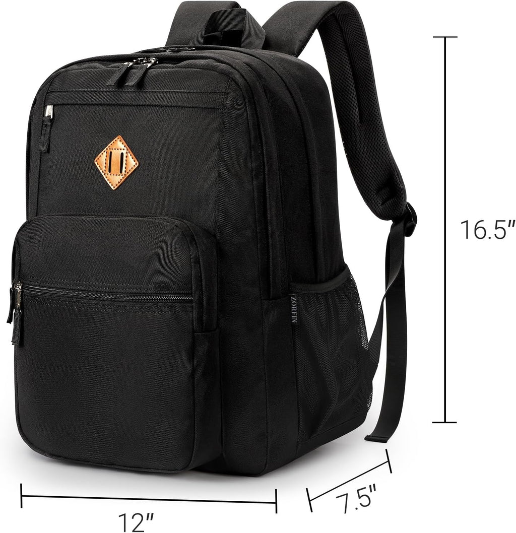 26L Black Backpack for College, and Travel: Water Resistant Bookbag
